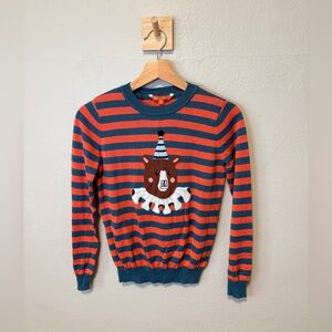 Modcloth Red and Blue Striped Bear Sweater